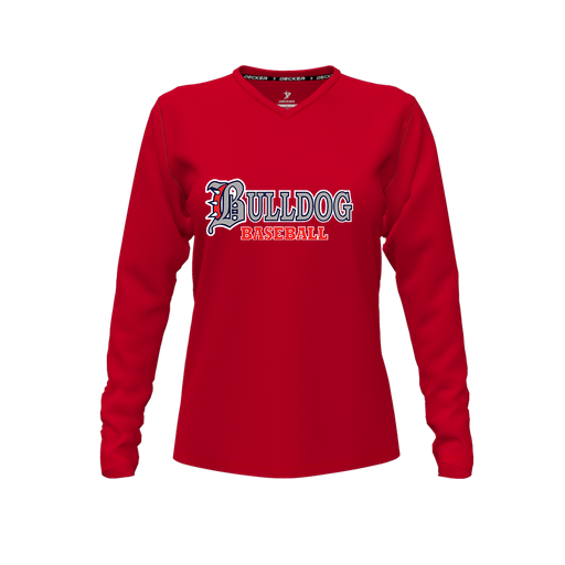 [CUS-DFW-TEES-CMF-VNK-LSL-RED-FYXS-LOGO3] Decker Comfort T-Shirt (Female Youth XS, Red, V Neck, Logo 3, Long Sleeve)