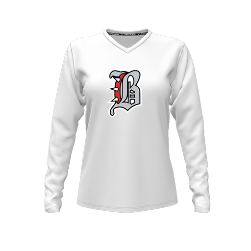 [CUS-DFW-TEES-PER-VNK-LSL-WHT-FYXS-LOGO1] Decker Performance T-Shirt (Female Youth XS, White, V Neck, Logo 1, Long Sleeve)