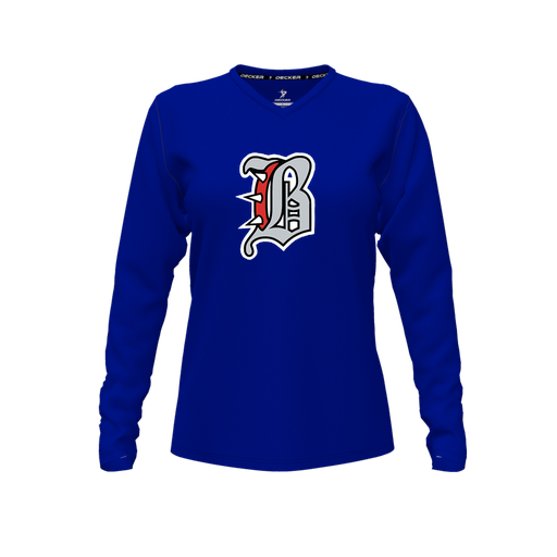 [CUS-DFW-TEES-PER-VNK-LSL-RYL-FYXS-LOGO1] Decker Performance T-Shirt (Female Youth XS, Royal, V Neck, Logo 1, Long Sleeve)