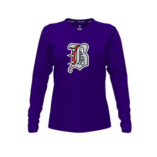 [CUS-DFW-TEES-PER-VNK-LSL-PUR-FYXS-LOGO1] Decker Performance T-Shirt (Female Youth XS, Purple, V Neck, Logo 1, Long Sleeve)