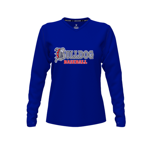 [CUS-DFW-TEES-CMF-VNK-LSL-RYL-FYXS-LOGO3] Decker Comfort T-Shirt (Female Youth XS, Royal, V Neck, Logo 3, Long Sleeve)