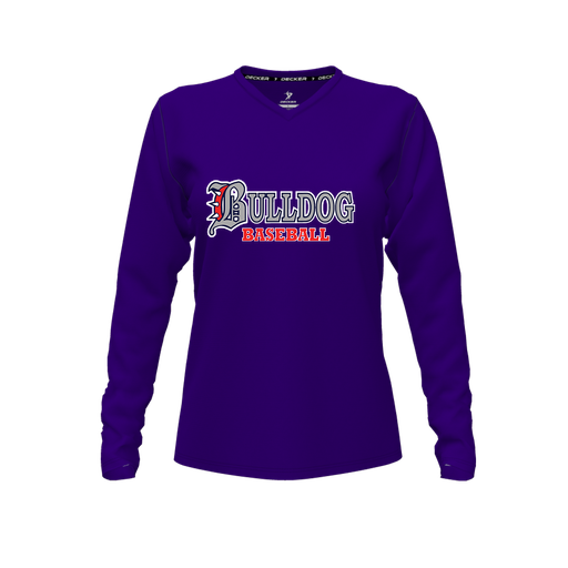 [CUS-DFW-TEES-CMF-VNK-LSL-PUR-FYXS-LOGO3] Decker Comfort T-Shirt (Female Youth XS, Purple, V Neck, Logo 3, Long Sleeve)